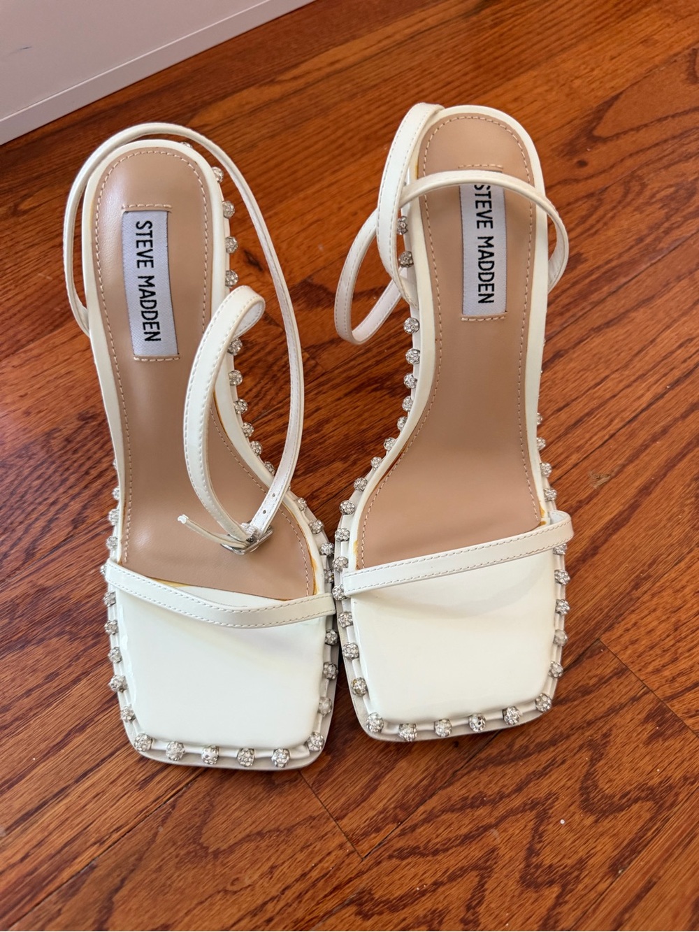 Steve Madden Ivory Crystal-Trim Strappy Heels